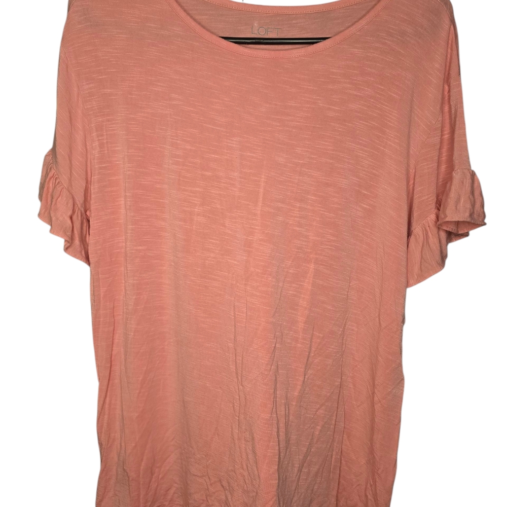 LOFT Pink Ruffled Short Sleeve T-Shirt